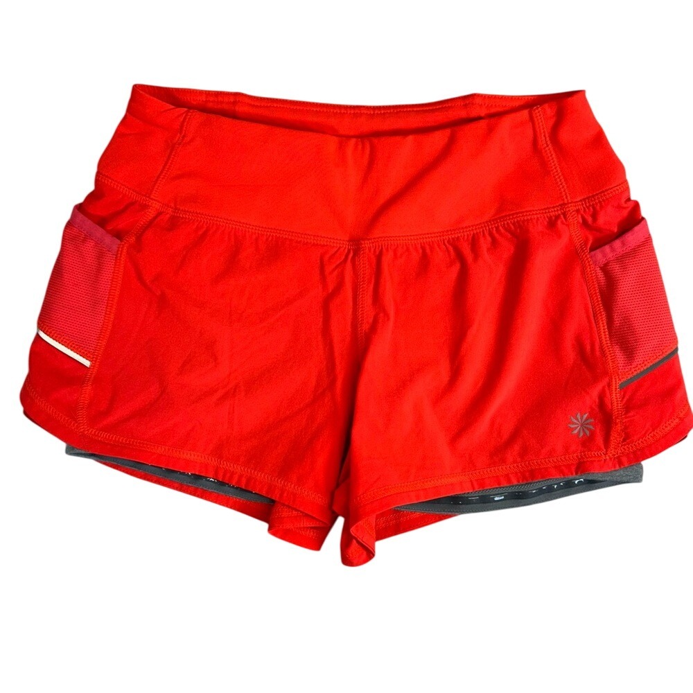 Athleta Bright Orange Athletic Shorts w/ Built in Grey Biker Shorts Size XXS‎